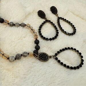 Elegant Black and amber beaded Jewelry Set